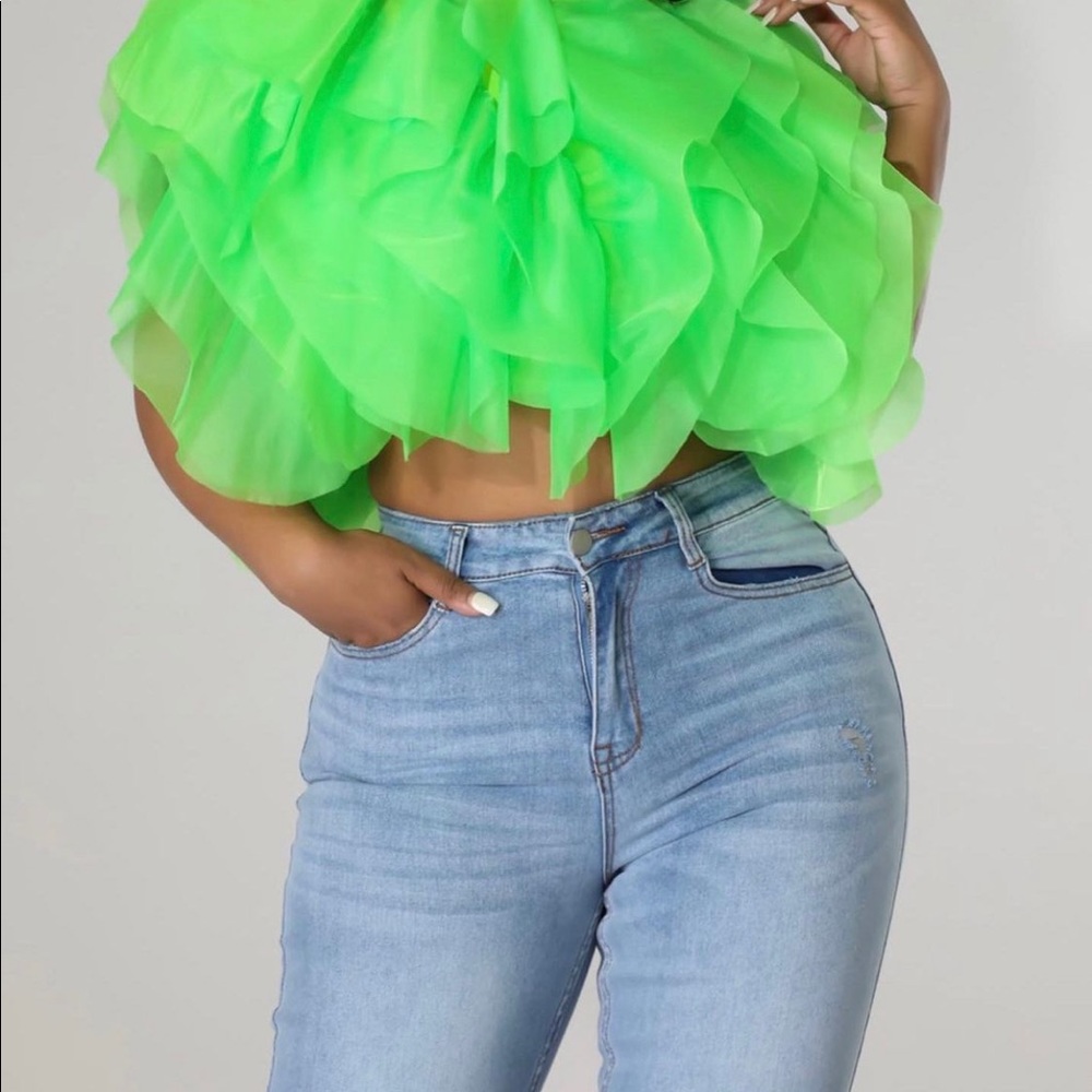 Green ruffle top